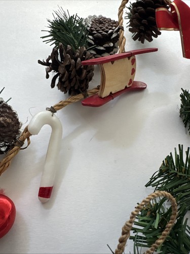 Christmas Tree Garland Primitive Rustic Natural Wood Sled Pine Cones 6' VINTAGE - Picture 4 of 7