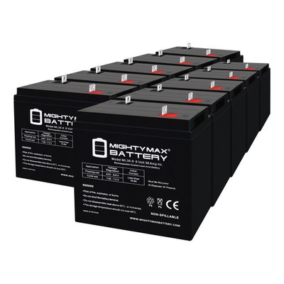 Mighty Max 6V, 36Ah, AGM, NB Terminal, Replaces Power Sonic PS-6360 - 10 Pack