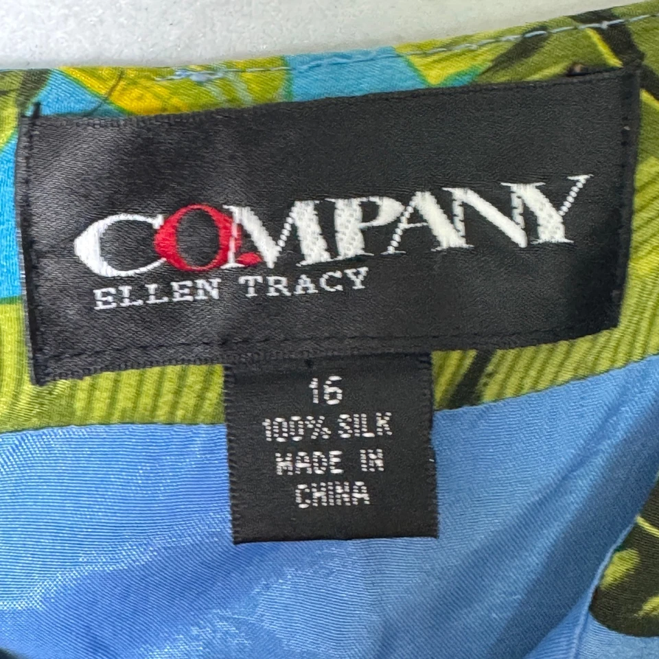 Vintage Silk Tropical Slip Dress Womens Size 16 Blue Palm Floral Resortwear - Image 2 of 4