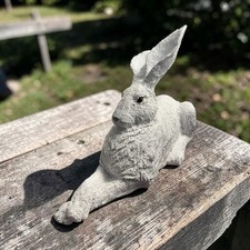 Large 32cm White Laying Hare Rabbit Animal Statue.