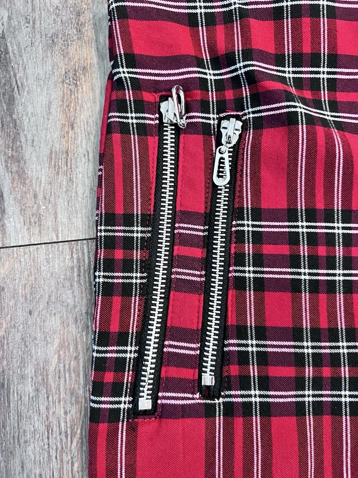 Zara Plaid Zipper Detail High Waisted Pant Leggings Sz L Pull On Red - Image 2 of 4