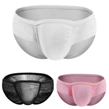 Low Rise Men Underwear Briefs with Elastic Waistband and Sheer Lace Material