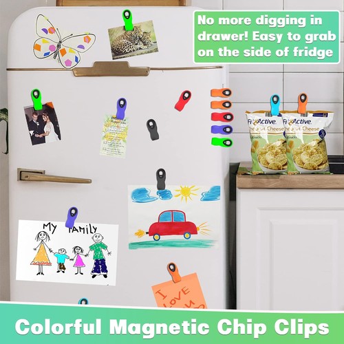 12 Pack Magnetic Chip Clips Bag Clips Food Bag Clips for Food Packages - Picture 2 of 7