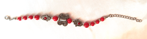 Pulsera Mal de Ojo Cuentas Acrílicas Rojas Espaciadores Tono Plateado 7-9 pulgadas Cierre Langosta - Imagen 3 de 16