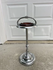 Mid-Century Art Deco Chrome & Teak Cigar Ashtray Stand
