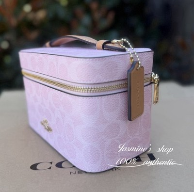 NWT Coach Cosmetic Case In Signature Canvas Powder Pink CEA56 | eBay