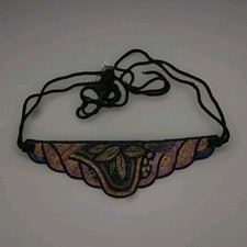 Vintage Beaded Sequin Jeweled Leather Rope Belt