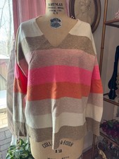 LOFT Striped V-Neck SWEATER - Petite Large - Pullover