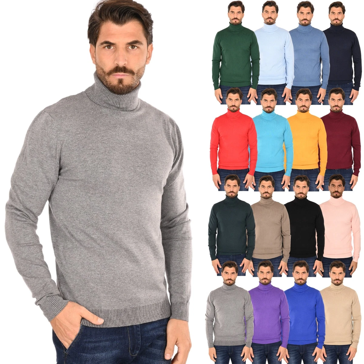 Dolcevita uomo Lana Cashmere Maglione Collo Alto Slim Fit Maglia M L XL XXL eBay