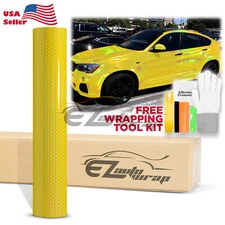 Hex Holographic Lemon Yellow Rainbow Chrome Car Vinyl Wrap Sticker Decal Sheet