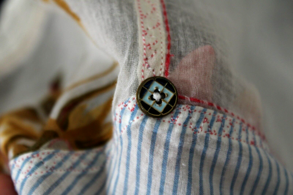 PERO Multicolor Striped Silk & Cotton Crochet Flowers & Lace Detail