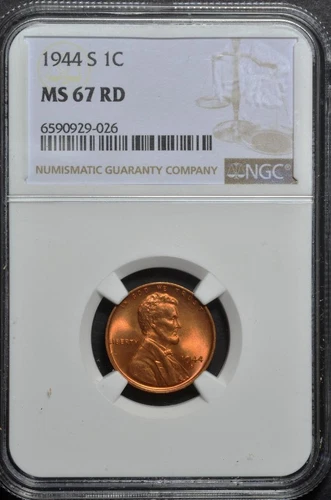 1944-S Lincoln Wheat Cent MS67 Slabbed & Graded by NGC, Free Ship