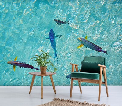 3D Blue Fish E452 Wallpaper Mural Paper Wall Print Indoor Murals CA Honey