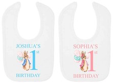 Peter Rabbit 1st Birthday Personalised Baby Bib - Printed with name