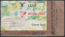 BIGLIETTO STADIO TICKET LAZIO  INTER CAMPIONATO SERIE A 1991/1992 - CURVA SUD