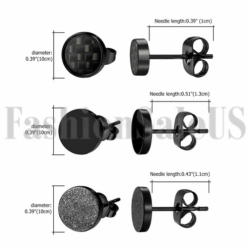 3 Paar Damen Herren Edelstahl Runde Kohlefaser Ohrstecker Ohrringe 6/8/10 mm - Bild 28 von 34