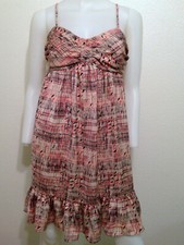 NEW KIMCHI BLUE ABSTRACT VINTAGE BOHO PATTERN SPAGHETTI STRAP MOD DRESS S