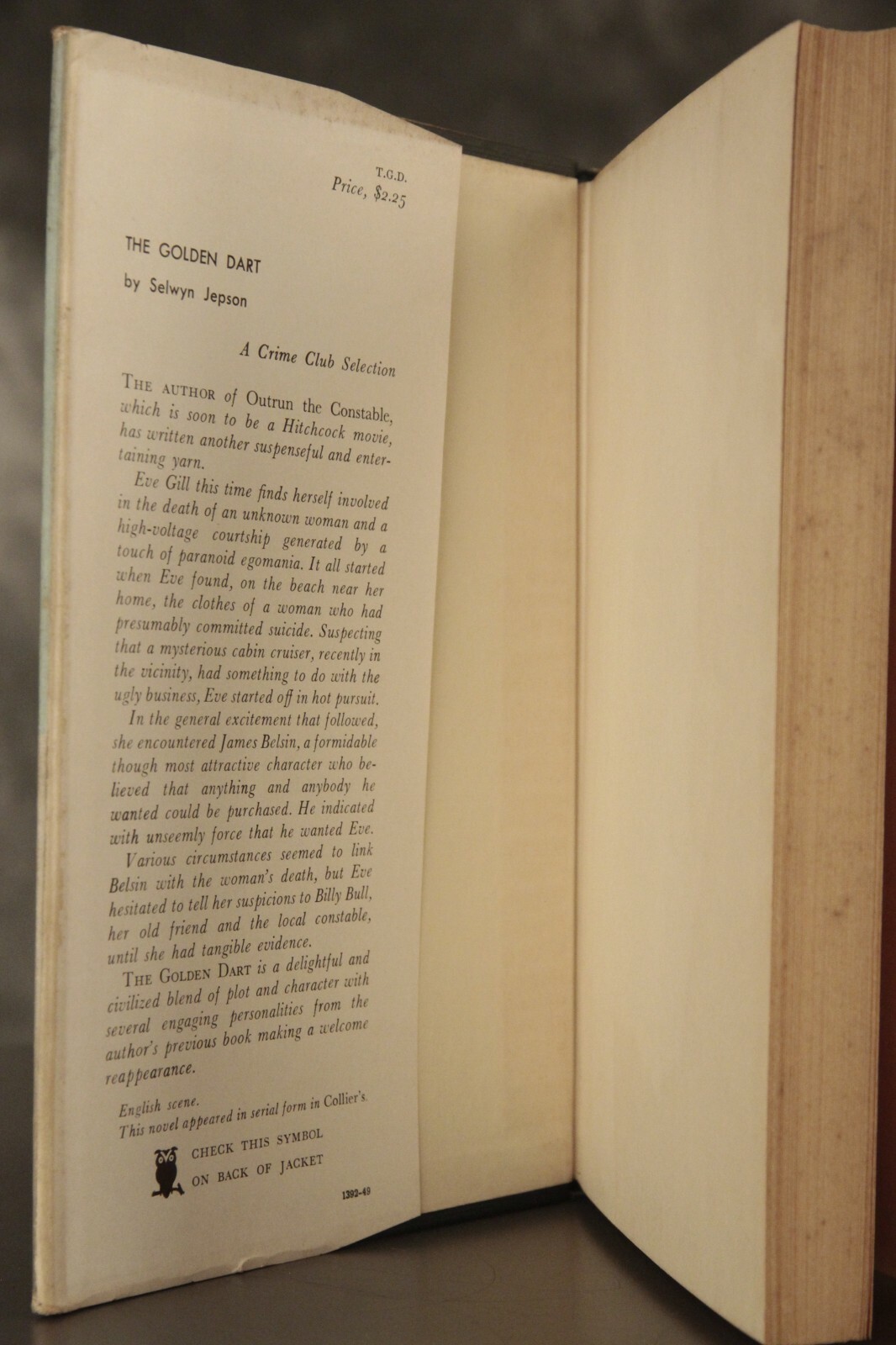 1949 The Golden Dart SELWYN JEPSON hardcover w/DJ Crime Club FIRST