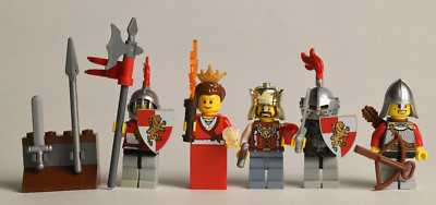 Lego Castle Kingdoms - 3x Löwenritter/Lion Knight + König+Königin + Waffenhalter