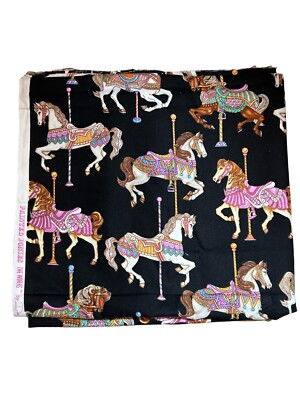 Painted Ponies Cotton RJR Fabrics By Dan Morris Black W/Carousel Horses 40''x43''