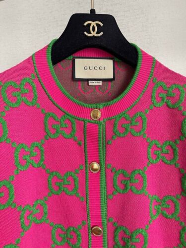 Women's Pink gg Intarsia Cotton Blend Cardigan - Picture 5 of 8