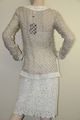 Tunique Oscar De La Renta - Broderie Blanche Taupe - Taille XS Neuf Avec étiquettes