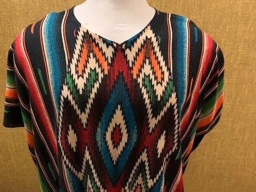 DOUBLE D RANCH AZTEC STYLE WOMEN'S PONCHO TUNIC SIZE S/M FRINGED YOAKUM TEXAS - Picture 2 of 11