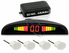 Einparkhilfe mit 4-Sensoren in Weiß Rückfahrwarner Parkhilfe PDC Visuell Hörbar