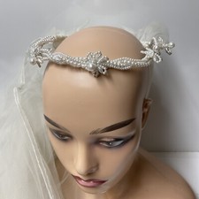 Bridal Headpiece Pearl Beads With Veil New With Tags