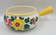 Vintage Ceramic Hand painted Pot With Yellow Handle Floral In Italy For FTD 