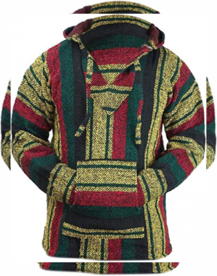 Del Mex Mexican Baja Hoodie Hippie Surf Poncho Sweater Large