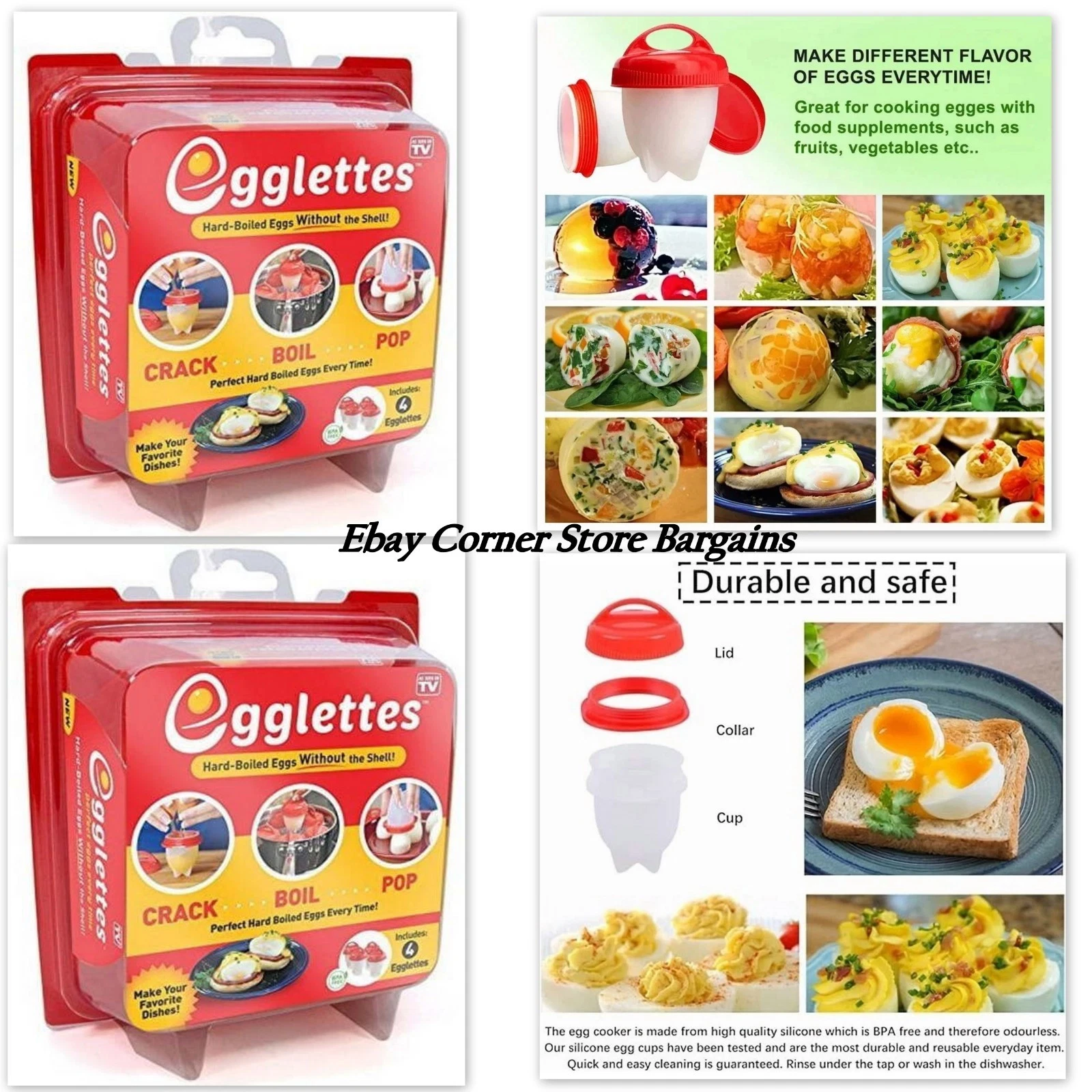 Two Egglettes 4-Pack Hard-Boiled Eggs Without Shell Cookers "As Seen On TV"