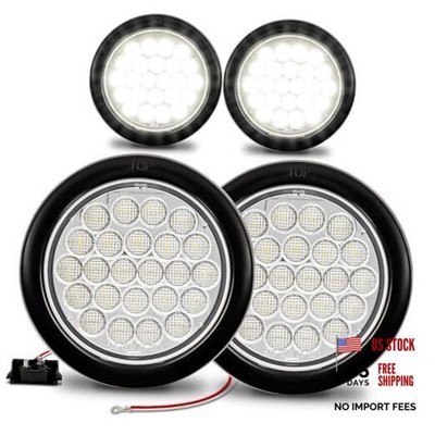 TRUE MODS 4pc 4'' Round 24 LED Trailer Tail Lights [DOT FMVSS 108] 4 Pack White