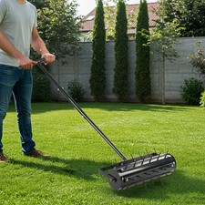 Heavy Duty Portable Rolling Grass Lawn Garden Aerator Steel 40CM Spike Roller UK