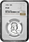 1955 50C Proof Silver Franklin Half Dollar NGC Graded PF 69 in New Holder
