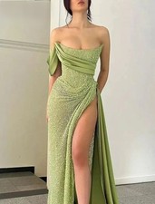 Sparkle Green Mermaid Evening Gown Maxi Long Evening Party Prom