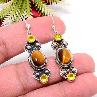 Yellow Tiger Eye & Citrine 925 Sterling Silver Earring 1.95 E67412321 E1