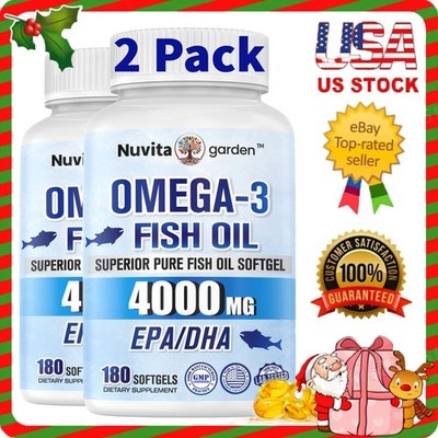 Omega 3 Fish Oil 4000mg 360 CT   720mg EPA, 480mg DHA, Heart & Brain Support