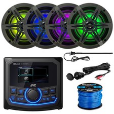 JVC Marine Receiver, 4x 6.5" LED Speakers, 8x Grille, Antenna, USB Adapter, Wire