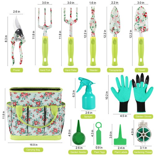 Gardening Tool Set - 13 PCS Heavy Duty Aluminum Gardening Tools Kit Floral Pr... - Picture 3 of 7