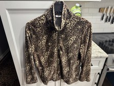 Chico's Full Zip Leopard Cheetah Print Jacquard Lined Moto Jacket Women 12