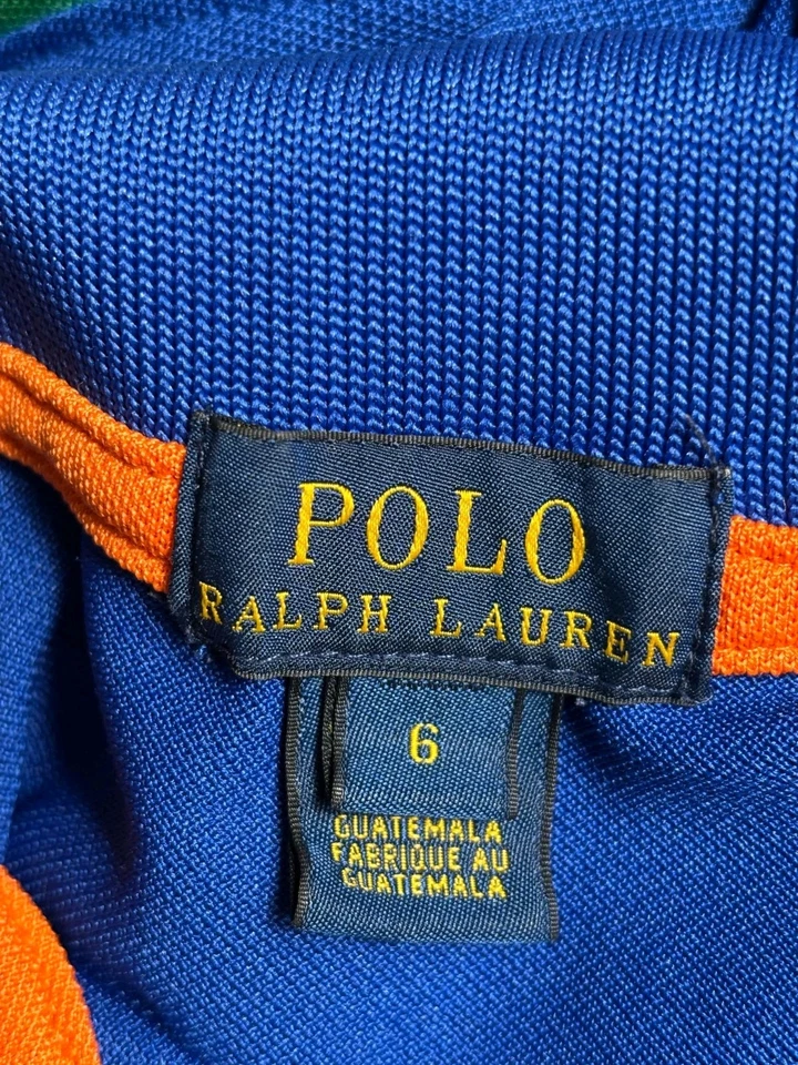 Polo Ralph Lauren Boys Polo Shirt Size 6 Blue Green Yellow Big Horse *READ - Image 4 of 4