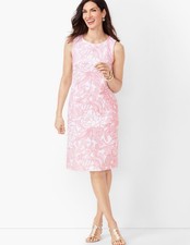 Talbots Dress 4 Pink White Sleeveless Floral Keyhole Shift Stretch Knee Length