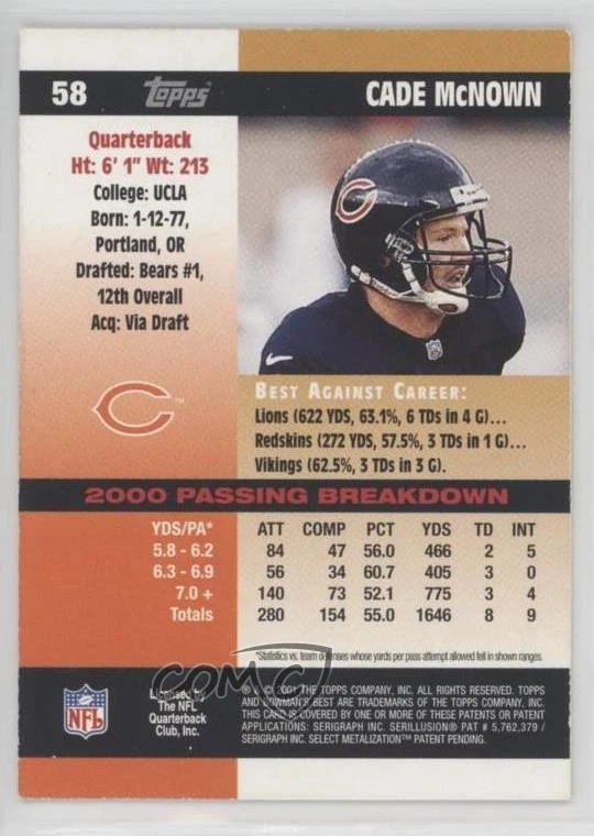 2001 Bowman's Best Cade McNown #58 - Image 2 of 2