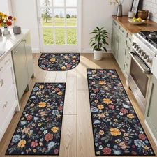 KIMODE Kitchen Rugs Sets of 3, Boho Floral Kitchen Rugs Non Slip Washable, 20...