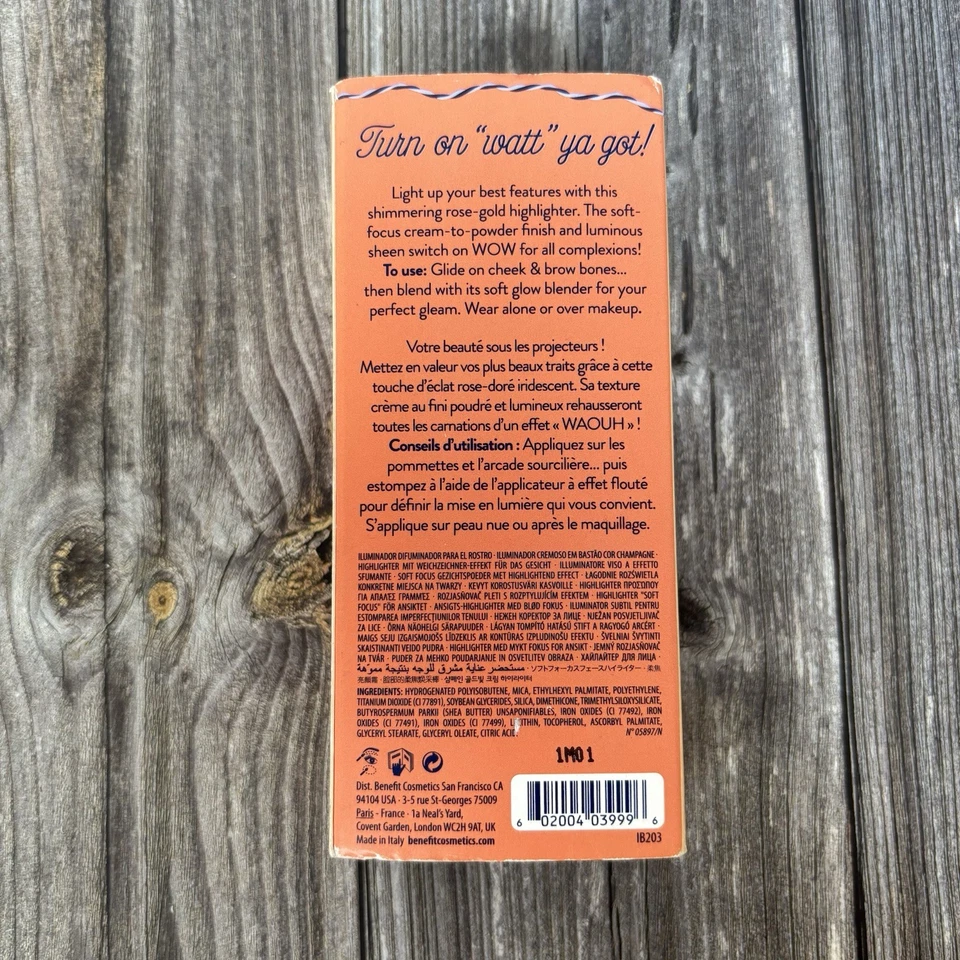 Benefit Watt’s Up! Soft Focus Highlighter For Face 9.4g Full Size New BNIB Rare - Image 4 of 4