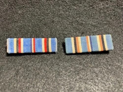 Lot of 2 WW2 US Military American Campaign Medal Ribbon Bar Pins