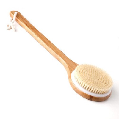 Body Brush Dry Brushing Back Scrubber Shower Bath Brush Wood Long Handle Natu...