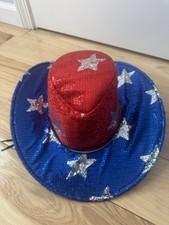 Patriotic USA Cowboy Cowgirl Hat - sequin red white blue 4th of July