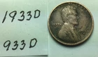 1933 D ; Wheat Penny ; good condition #933D